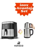 تصویر سرخ کن 10 عملکرد مختلف پخت و پز INOX بدنه XXXL 9LT AIRFRYER + دستگاه چای KARACA کاراجا Karaca 