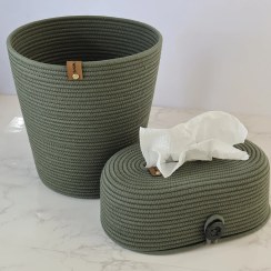 تصویر ست سطل و جای دستمال کاغذی قیطان دوزی شده مدل 01 