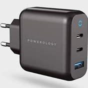 تصویر شارژر دیواری پاورولوژی 65 وات تکنولوژی گان مدل Powerology p65pdeubk Powerology 3 Output 65W GaN Charger with Quick PD Charge