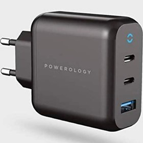 تصویر شارژر دیواری پاورولوژی 65 وات تکنولوژی گان مدل Powerology p65pdeubk Powerology 3 Output 65W GaN Charger with Quick PD Charge