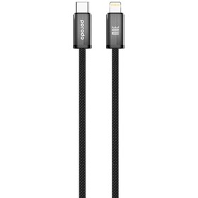 تصویر کابل 1.2 متری Lightning به Type-C 30W پرودو مدل Porodo Woven Braided USB-C To Lightning Cable Data & Fast Charge Aluminum Shell PD-W30LC1-BK 