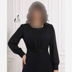 تصویر لباس مجلسی بلند زنانه دخترانه مشکی حریر منجوق دوزی شده 44تا52 