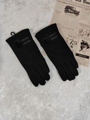 تصویر دستکش فوتر زنانه کیفیت عالی، داخل خز، تک رنگ مشکی، فوتر کیفیت دار