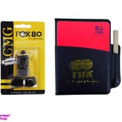 تصویر کارت داوری فوتبال مدل FIFA-318 به همراه سوت داوری 