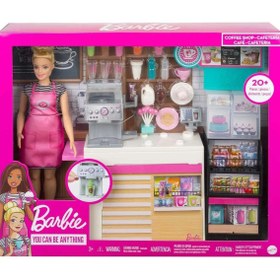 تصویر کافه باربی با عروسک بلوند کِروی 30.40 سانتی‌متری و بیش از 20 قطعه بازی واقعی برند barbie Barbie Coffee Shop with 12-in/30.40-cm Blonde Curvy Doll & 20+ Realistic Play Pieces