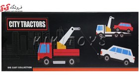 تصویر ماکت تریلی فلزی یدک کش قرمز با ماشین زرد CITY TRACTORS 2212 