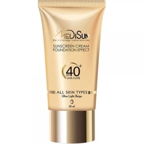 تصویر ضد آفتاب مدیسان SPF40 انواع پوست رنگ خیلی روشن 30 میلی لیتر Medisun Sunscreen Cream Foundation Effect SPF40+