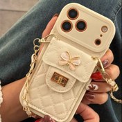 تصویر قاب موبایل ( آیفون – سامسونگ – شیائومی ) بند زنجیری بلند بالشتی پروانه ای جاکارتی دار 