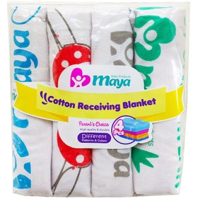 تصویر خشک کن 4 عددی نوشته دار مایا Maya cotton receiving blanket code:6413/1