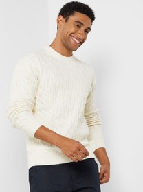 تصویر ژاکت گردن گرد با بافت کابل برند mango man Cable Knitted Crew Neck Sweater