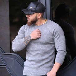 تصویر پلیور بافت مردانه یقه گرد مدل Arman رنگ طوسی 