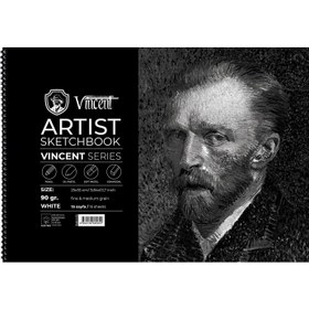 تصویر دفتر طراحی وینسنت سفید 90 گرم 15 صفحه‌ای سایز 25 در 35 سانتیمتر برند vincent van gogh Vincent Artist Sketchbook White 90 gr 15 Pages Sketchbook 25 x 35 cm