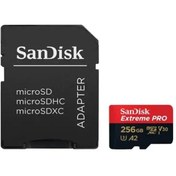 تصویر کارت حافظه MicroSDXC سن دیسک مدل Extreme Pro کلاس 10 استاندارد UHS-I U3 A2 V30 سرعت 200 مگابایت بر ثانیه ظرفیت 256 گیگابایت به همراه آداپتور SD SanDisk MicroSDXC Extreme Pro Class 10 UHS-I U3  A2 V30 Speed 200MB/s 256GB Memory Card + SD Adaptor