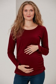تصویر تیشرت بارداری زنانه آستین بلند زرشکی برند Görsin Hamile کد 1605872702 