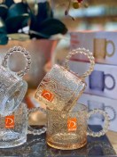 تصویر ماگ دسته‌حلقه‌ای طرح گل برند Deli Glass | ست ۶ عددی شیشه‌ای شفاف و مقاوم، مناسب سرو چای، قهوه و دمنوش با طراحی زیبا و کیفیت بالا Deli Glass Floral Design Ring Handle Mug Set of 6 | Clear and Durable Glass Cups for Tea, Coffee & Herbal Drinks