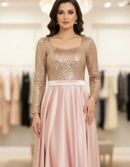 تصویر پیراهن مجلسی پولک دوزی ساتن آمریکایی پرنیان 