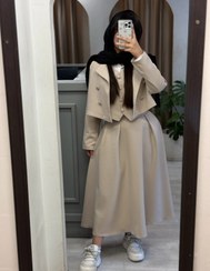 تصویر ست سه تیکه کت و دامن لاکچری کد ۱۰۸۹ رنگ مشکی 