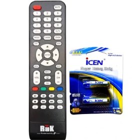تصویر کنترل تلویزیون راک RAK دکمه سفید مدل 133 به همراه باتری 