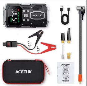 تصویر جامپ استارتر و پاوربانک خودرو ۴ کاره با پمپ باد و چراغ قوه 