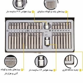 تصویر جعبه بیت کوتاه و بلند 40 عددی 1/2 و 3/8 درایو فورس 