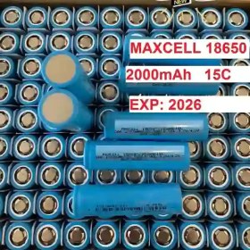 تصویر باتری لیتیوم یون سر تخت 2000 میلی آمپر با ضریب جریان 15C سایز 18650 برندMaxcell مناسب دریل شارژی 