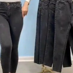 تصویر شلوار لی زنانه جذب رنگ ذغالی سایز ۳۶ 