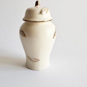 تصویر جینجر جار - ظرف دکوری خاص با طرح پر طلایی 