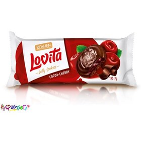 تصویر کوکی ژله ای ROSHEN LOVITA روشن لاویتا با ژله آلبالو و روکش شکلات 135 گرم 