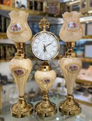 تصویر ست ساعت و شمعدان گلدار طلایی 9019 