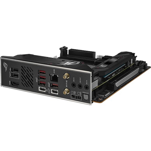  ASUS ROG Strix B760-I Gaming WiFi 6E Intel® B760(13th and 12th  Gen)LGA 1700 mini-ITX motherboard,8 + 1 power stages,DDR5 up to 7600 MT/s,  PCIe 5.0,2xM.2 slots,USB 3.2 Gen 2x2 Type-C,Aura Sync