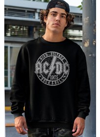 تصویر سویشرت مردانه مشکی گردن گرد ضخیم مدل فلت AC/DC برند rock&roll Flat Acdc Black Crew Neck Thick Men's Sweatshirt