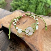 تصویر دستبند سنگ رزکوارتز و صدف 