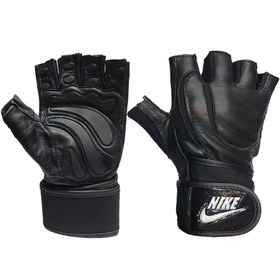 تصویر دستکش بدنسازی مردانه چرمی نایک مدل Nike Men's Leather Gym Gloves|مشکی 