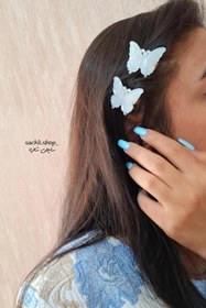 تصویر گیره پروانه خالخالی - آبی 