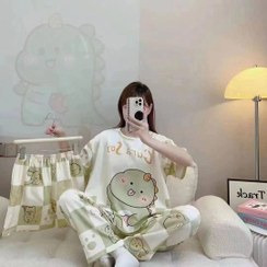 تصویر ست سه تیکه راحتی زنانه طرح دایناسور جنس پنبه 