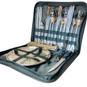 تصویر ست استیل 6 نفره سفری | ست کامل ظروف کمپینگ با کیف برزنتی قابل حمل 