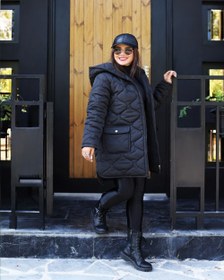 تصویر کاپشن زنانه مدل سارن رنگ مشکی 