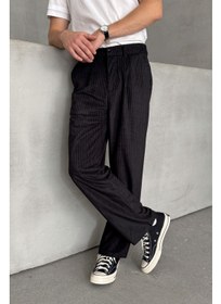 تصویر شلوار مخملی کمرگشاد با طرح پلیسه‌ای مردانه برند hyman Men's Pleated Baggy Pattern Velvet Trousers