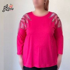 تصویر بلوز سایز بزرگ سرشانه نگین کاری بال پرواز صورتی 