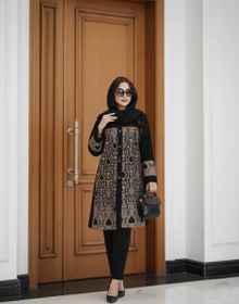 تصویر مانتو کتی زنانه شانتون طرح اسلیمی مشکی مناسب نوروز ۱۴۰۵ 