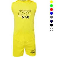 تصویر ست رکابی کلاه دار و شلوارک بدنسازی مردانه UFC GYM 