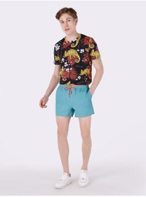 تصویر Slim Fit Orta Bel Mavi Erkek Deniz Şortu 