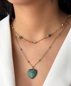 تصویر گردنبند استیل دولاین با سنگ زئوسیت 