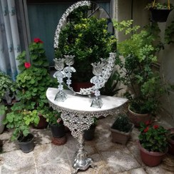 تصویر سرویس آینه و شمعدان و میز عروس ، آیینه مدل گل رز روکش نقره 