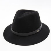 تصویر کلاه شاپو نمدی زنانه با باند چرمی و دکمه ستاره ای 