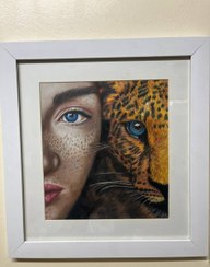 تصویر تابلو نقاشی مدادرنگی ماه و پلنگ 