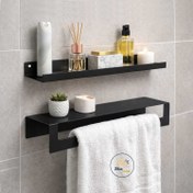 تصویر شلف فلزی دیواری آویز حوله و ملزومات مدل مینیمال دوعددی کد zb13 قابل استفاده در حمام و سرویس بهداشتی