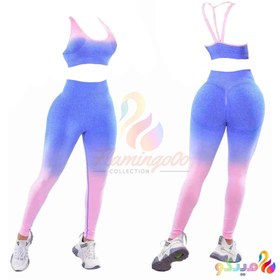 تصویر ست نیمتنه و لگ ورزشی پشت چین دار امبره Wholesale Colourful Workout fitness Long Set