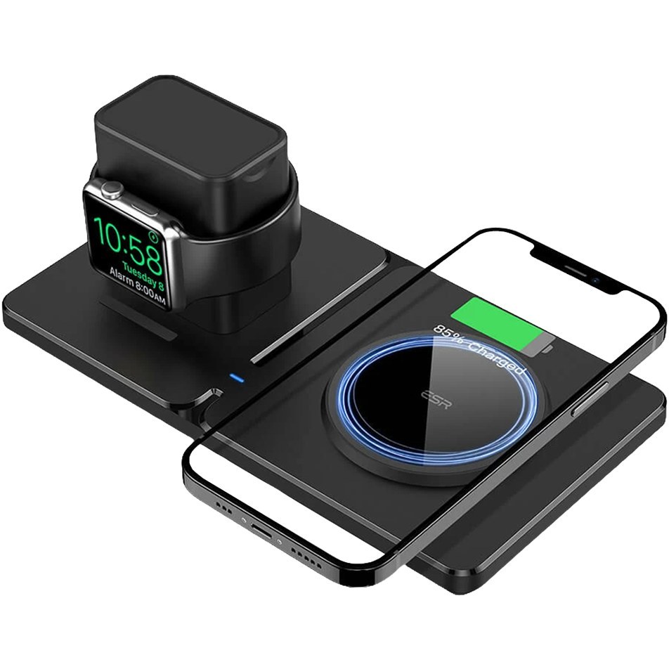ESR HaloLock™ 3-in-1 Travel Wireless Charging Set for iPhone 15 for Apple  Watch Adjustable Stand Wireless Charging for AirPods