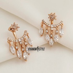 تصویر گوشواره ژوپینگ طرح گل با آویز نگین های اشکی E603 